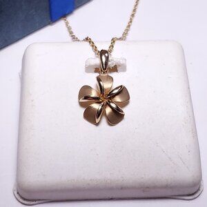 Estate Periwinkle style Flower 14Kt Yellow Gold 18" anchor chain Necklace #22206